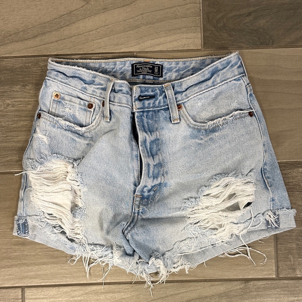 Abercrombie & Fitch Light Blue Distressed Jean Shorts